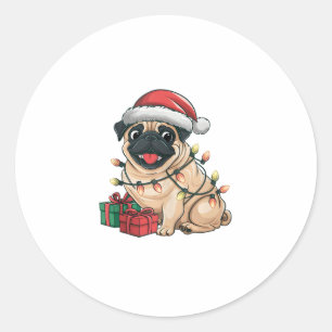 Adesivo Xmas Lighting Santa Hat Pug Cães Natal _2
