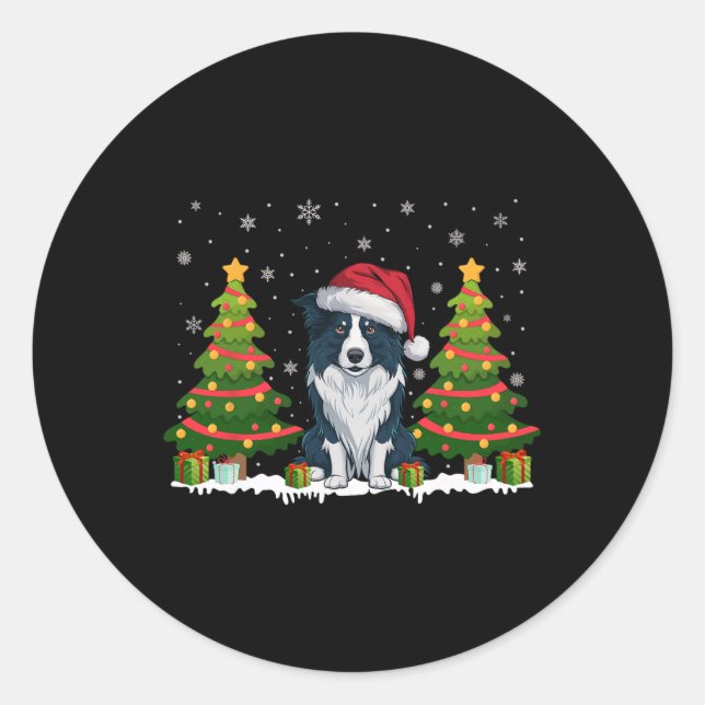 Adesivo Xmas Lights Border Collie Dog Santa Hat Natal (Frente)
