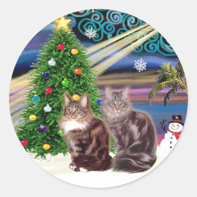 Adesivo Xmas Magic - Dois gatos Maine Coon (Frente)