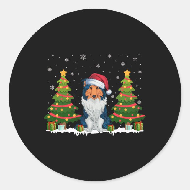 Adesivo Xmas Tree Light Rough Collie Dog Santa Hat Natal (Frente)