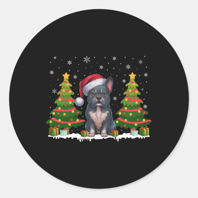 Adesivo Xmas Tree Lights Frenchie Dog Santa Hat Natal (Frente)