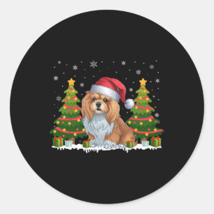 Adesivo Xmas Tree Lights Lhasa Apso Cão Santa Hat Christma