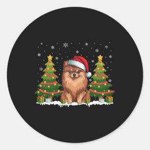 Adesivo Xmas Tree Lights Pomeranian Dog Santa Hat Christma