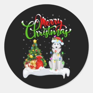 Adesivo Xmas Tree Lights Santa Hat Siberian Husky Chri