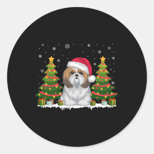 Adesivo Xmas Tree Lights Shih Tzu Dog Santa Hat Natal