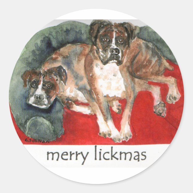 Adesivo xmas watercolor boxer dogs merry lickmas (Frente)