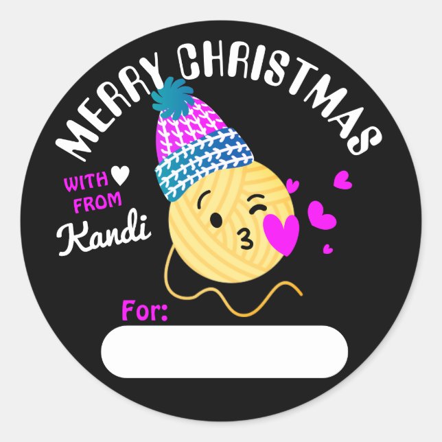 Adesivo Yarn emoji kissy face tricotando crochê Natal (Frente)