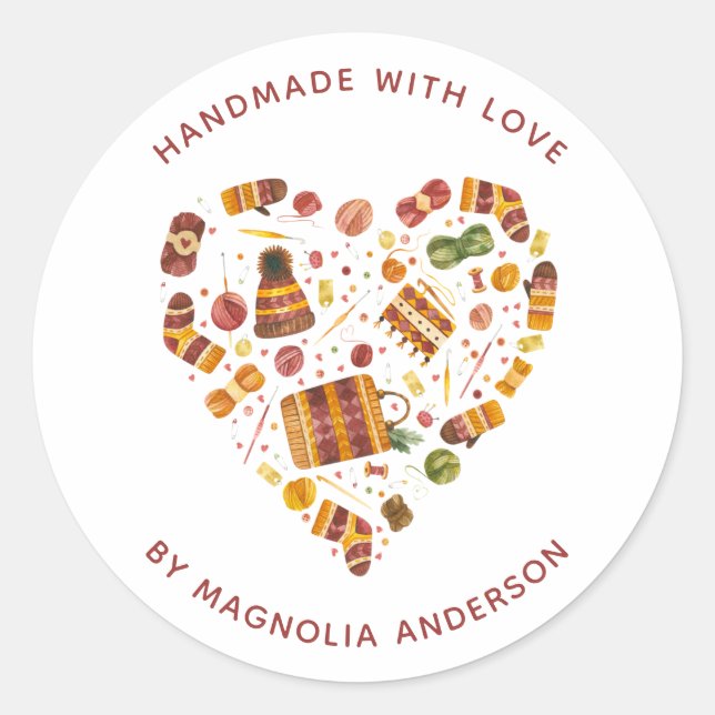 Adesivo Yarn Heart Crochet Handmade with Love (Frente)