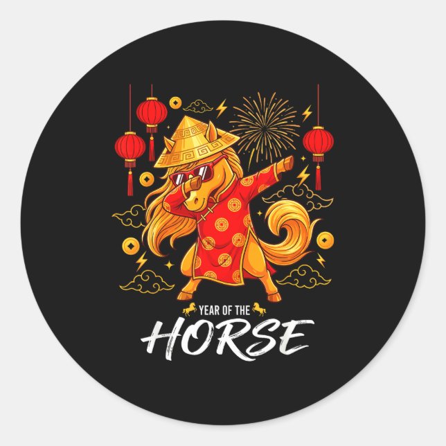 Adesivo Year Of The Horse Dabbing Zodiac Horse Chinese New (Frente)