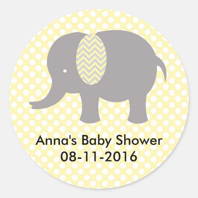 Adesivo Yellow and gray Elephant Baby SHower (Frente)