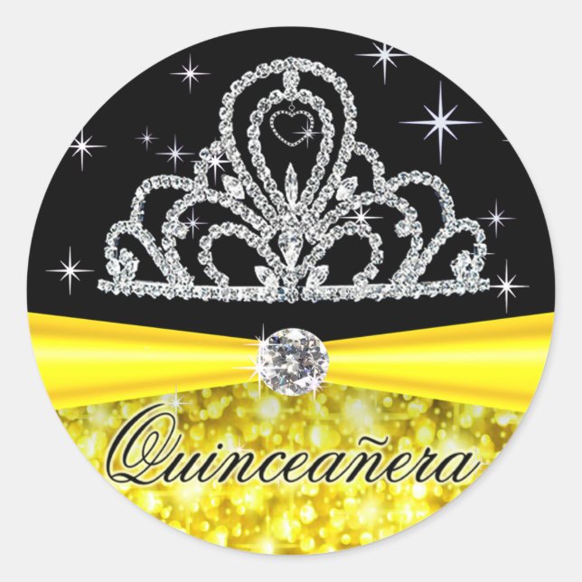 Adesivo Yellow Black Princess Tiara Quinceanera Bling (Frente)