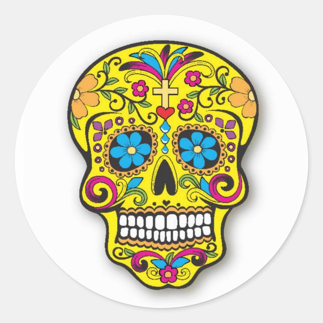 Adesivo Yellow Mexicano Sugar Skull Day of the Dead (Frente)