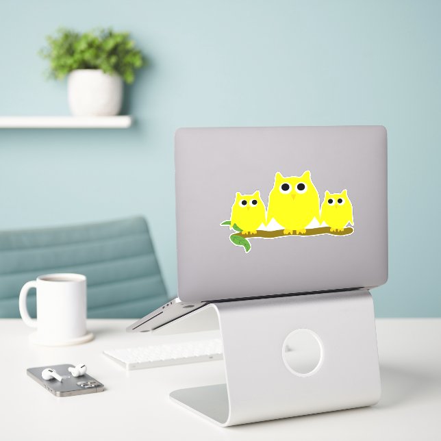 Adesivo Yellow Owls Design (Laptop na mesa)