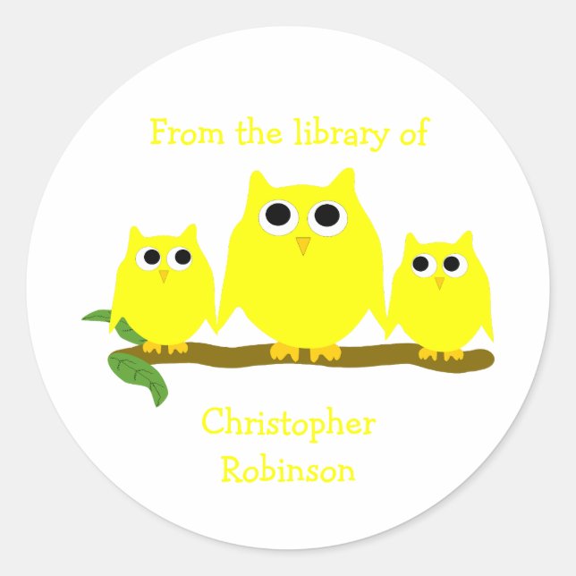 Adesivo Yellow Owls Design Bookplate (Frente)