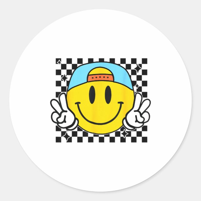 Adesivo Yellow Smile Face Cute Checkered Peace Smiling Hap (Frente)