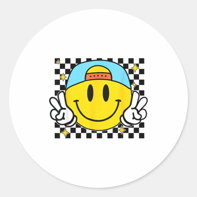 Adesivo Yellow Smile Face Cute Checkered Peace Smiling Hap (Frente)
