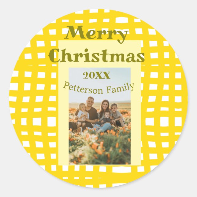 Adesivo Yellow white plaid retro Christmas holiday family  (Frente)