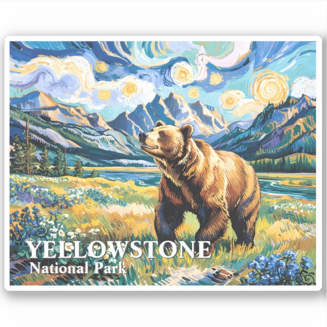 Adesivo Yellowstone National Park Bear Landscape Van Gogh (Frente)