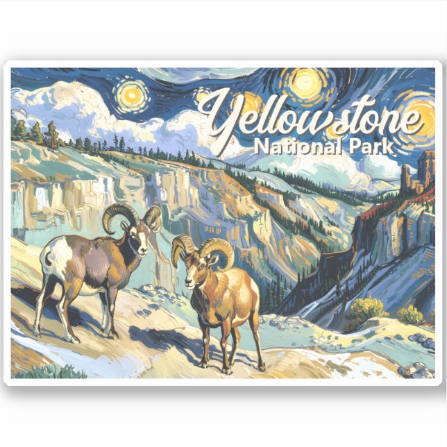 Adesivo Yellowstone National Park Bighorn Sheep Van Gogh (Frente)