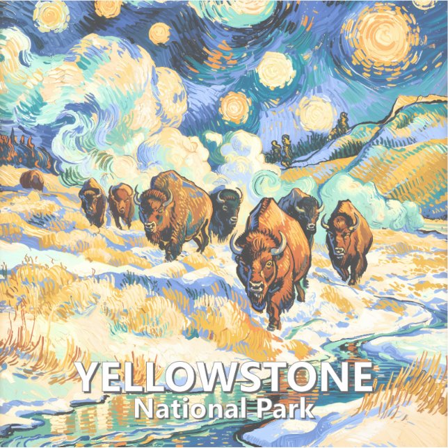 Adesivo Yellowstone National Park Bison Vintage Van Gogh (Frente)