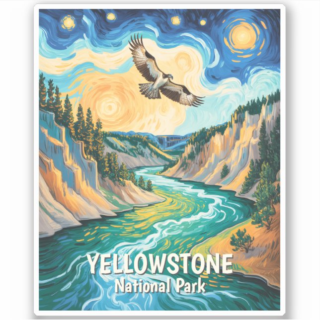 Adesivo Yellowstone National Park River Colorful Bird Art (Frente)
