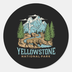 Adesivo Yellowstone USA National Park Wolf Bison Bear Vint