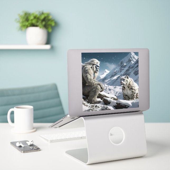 Adesivo Yeti e o Leopardo da Neve (Laptop na mesa)