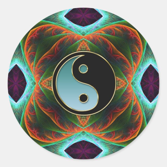 Adesivo Yin Yang Aqua Green Fractal Art Sticker (Frente)