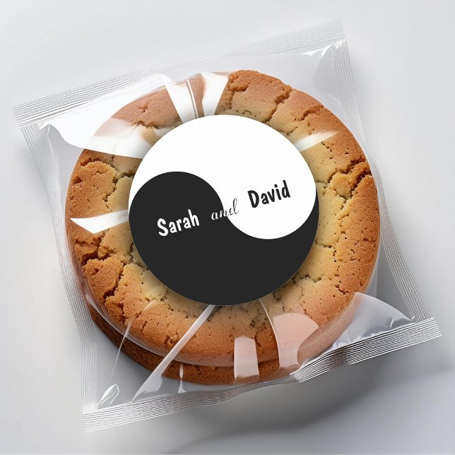 Adesivo Yin Yang Black & White Bride & Groom Names Casamen (Criador carregado)