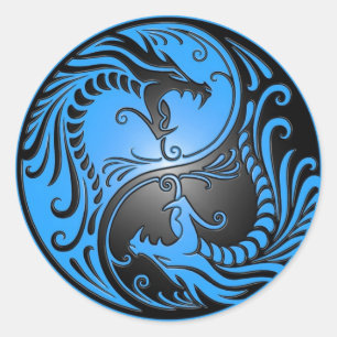Adesivo Yin Yang Dragon, azul e preto