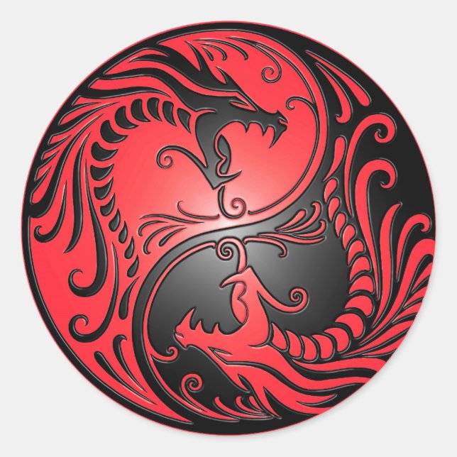 Adesivo Yin Yang Dragon, vermelho e preto (Frente)