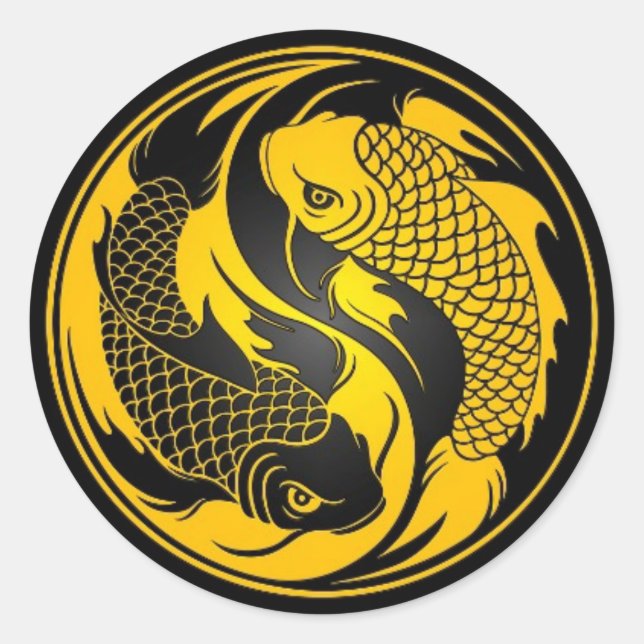 Adesivo Yin Yang Koi Fish, amarelo e preto (Frente)