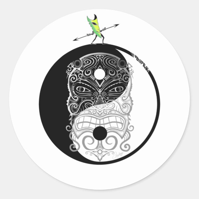 Adesivo Yin Yang Tiki Warrior Mask (Frente)