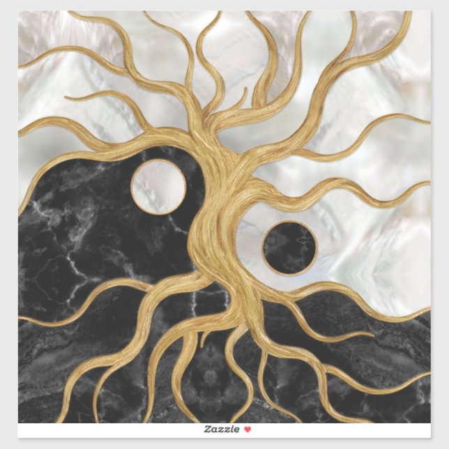 Adesivo Yin Yang Tree of life - Marbles and Dourado (Folha)