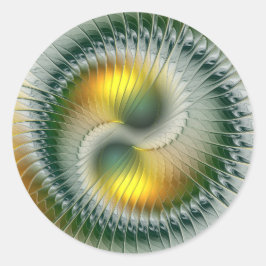 Adesivo Yin Yang Verde Amarelo Abstrato Fractal Colorido