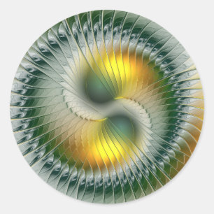 Adesivo Yin Yang Verde Amarelo Fractal Abstrato Colorido