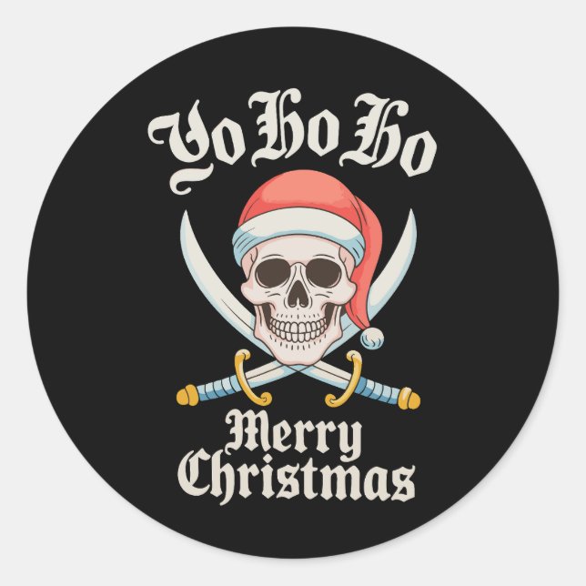 Adesivo Yo Ho Feliz Natal Pirate Xmas Skull Holiday (Frente)