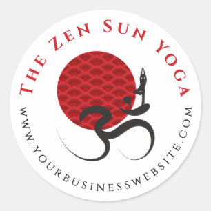 Adesivo Yoga do Sol Vermelho Asiático e Caligrafia Zen Mod