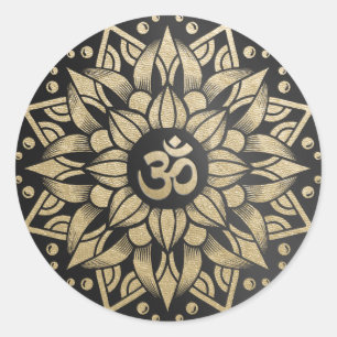 Adesivo Yoga Meditation Instrutor Dourado Mandala Om Símbo