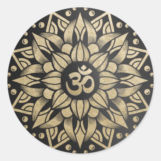 Adesivo Yoga Meditation Instrutor Dourado Mandala Om Símbo (Frente)