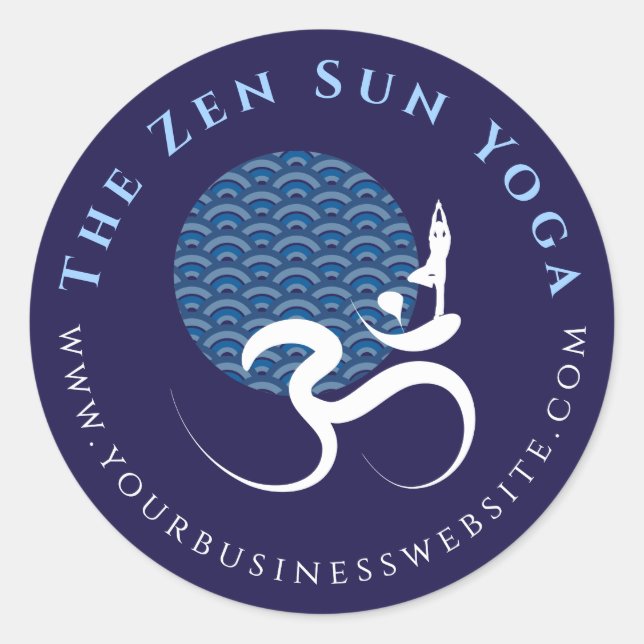 Adesivo Yoga Moderna Zen Yoga Azul Asiática Caligrafia Om  (Frente)