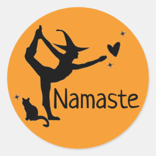 Adesivo Yoga Namaste Orange Cute Preto da Bruxa do Hallowe