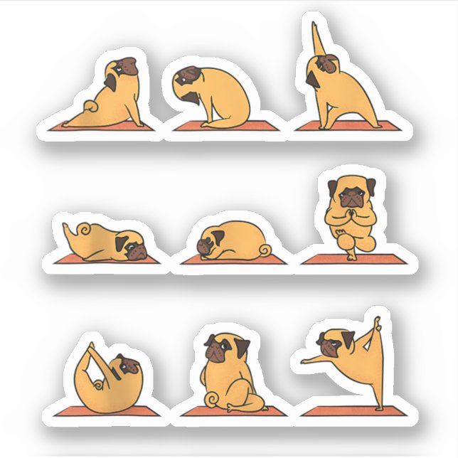 Adesivo Yoga Puppy Yoga Pug Poses e Meditação Engraçada (Frente)