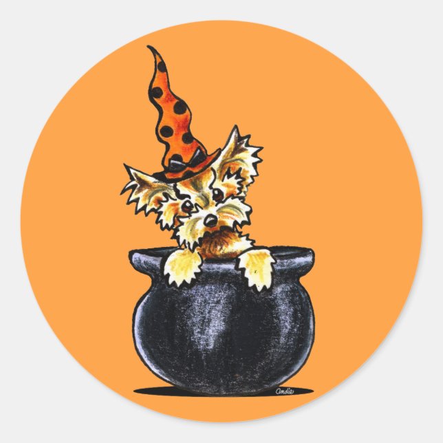 Adesivo Yorkie Halloween Boa Bruxa Fora do Leash Art™ (Frente)