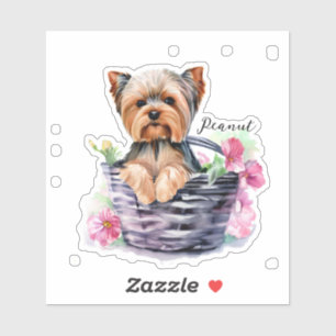 Adesivo Yorkie personalizado na Arte de Aquarela de Cesta