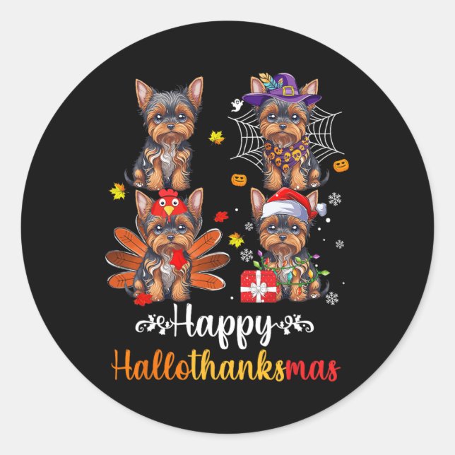 Adesivo Yorkshire Halloween Feliz Natal Hallotha (Frente)
