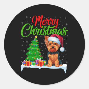 Adesivo Yorkshire Terrier Árvore de Natal Luz Engraçado Na