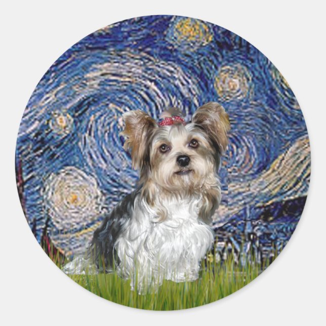 Adesivo Yorkshire Terrier (Biewer) - Noite Estrelada (Frente)