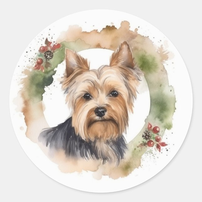 Adesivo Yorkshire Terrier Christmas Wreath Festivo Pup (Frente)