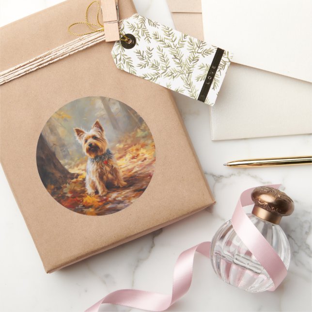 Adesivo Yorkshire Terrier em Autumn Leaves Cai Inspire (Presentear)